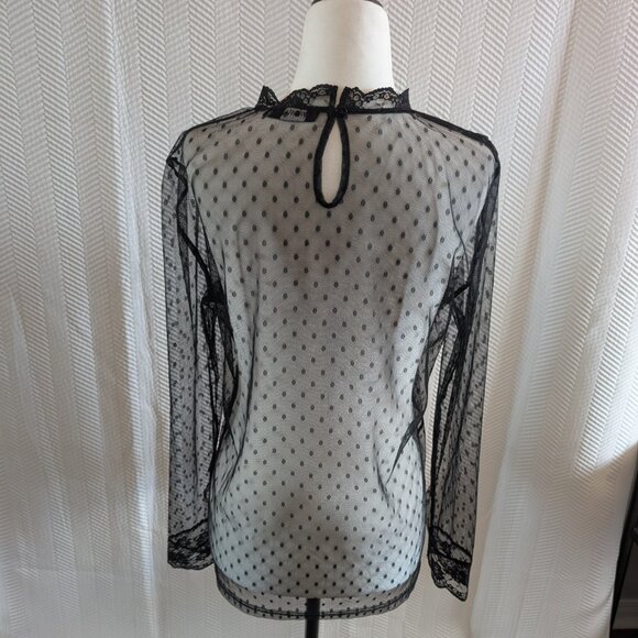 Black Sheer Embroidered Floral Mesh Top Long Sleeves Size Medium Whimsigoth - Picture 2 of 7